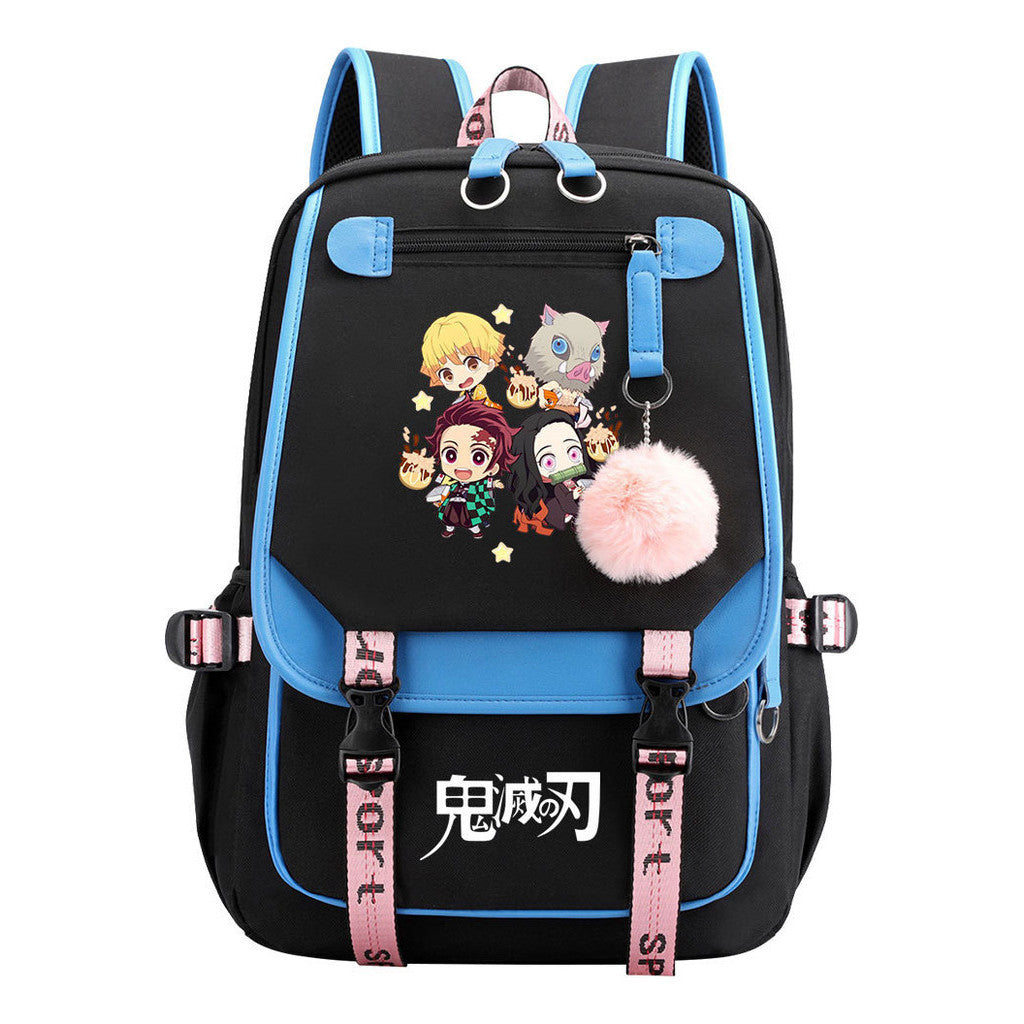 Cartoon Fashion Usb Youth School Bag For Boys And Girls Casual Ribbon Flip Backpack