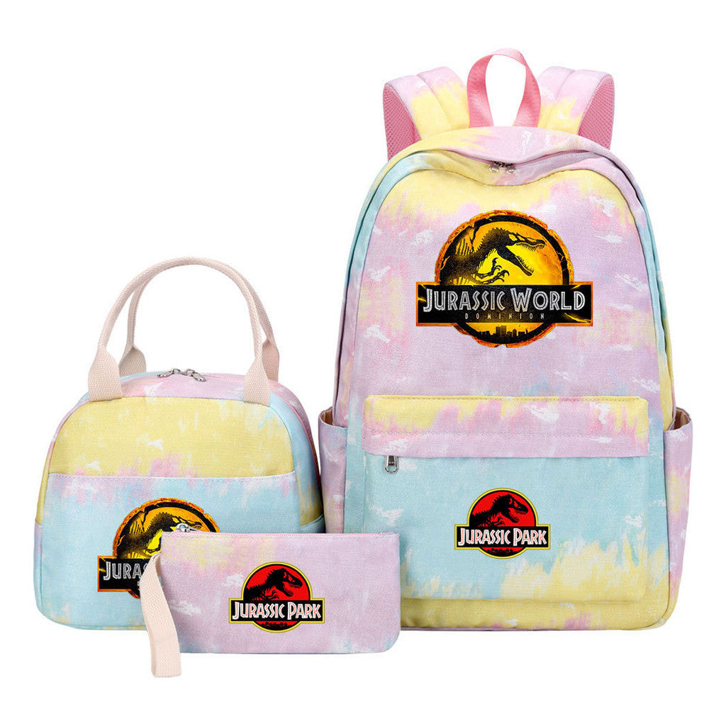 Jurassic Park Dinosaur Youth Student Girls School Bag Lunch Bag Three Piece Set Backpack Set
