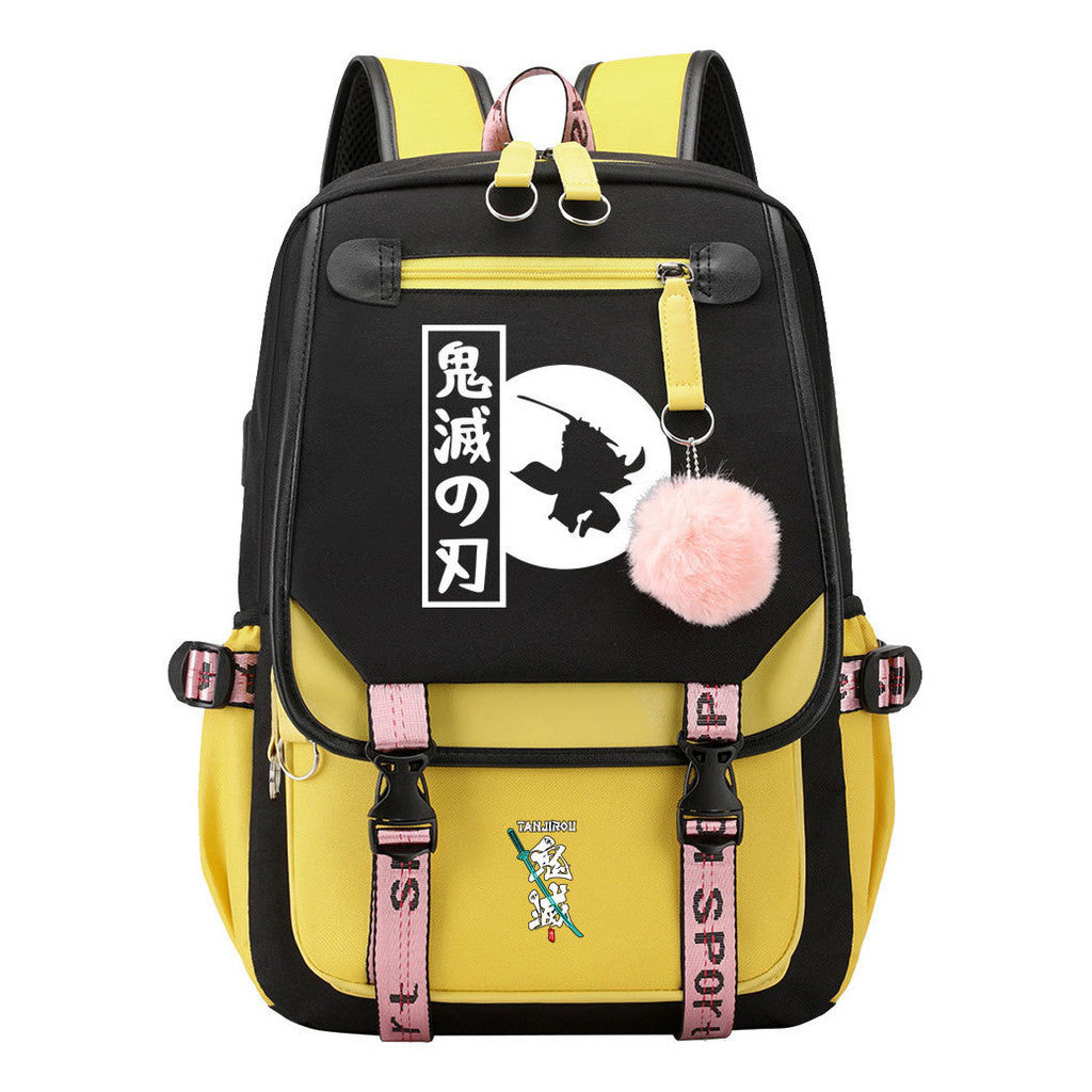 Cartoon Fashion Usb Youth Middle School Backpack For Boys And Girls Casual Woven Strap Flip Back Backpack