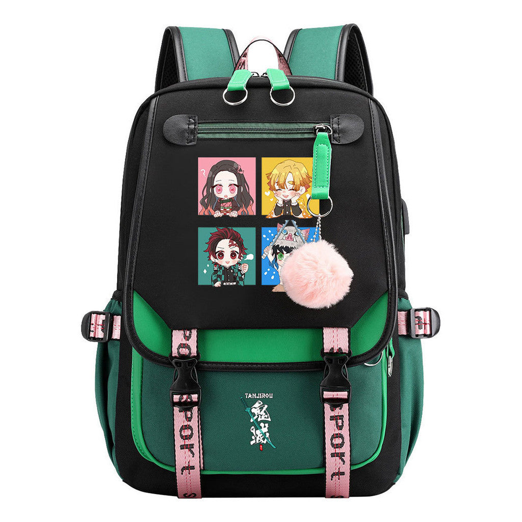 Cartoon Fashion Usb Youth Student School Bag Casual Ribbon Flip Backpack