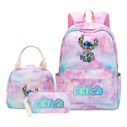 Interstellar Baby Stitch Youth Student Girls School Bag Lunch Bag Three Piece Set Backpack Set