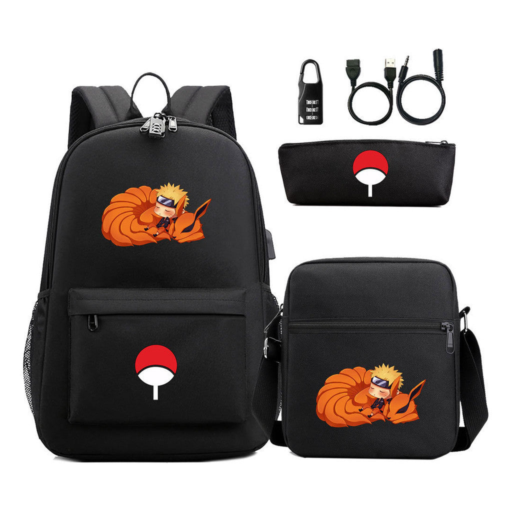 Naruto Usb Password Lock Student Backpack Three Piece Set Backpack Set