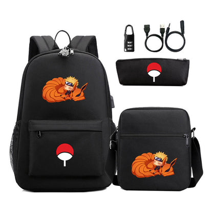 Naruto Usb Password Lock Student Backpack Three Piece Set Backpack Set