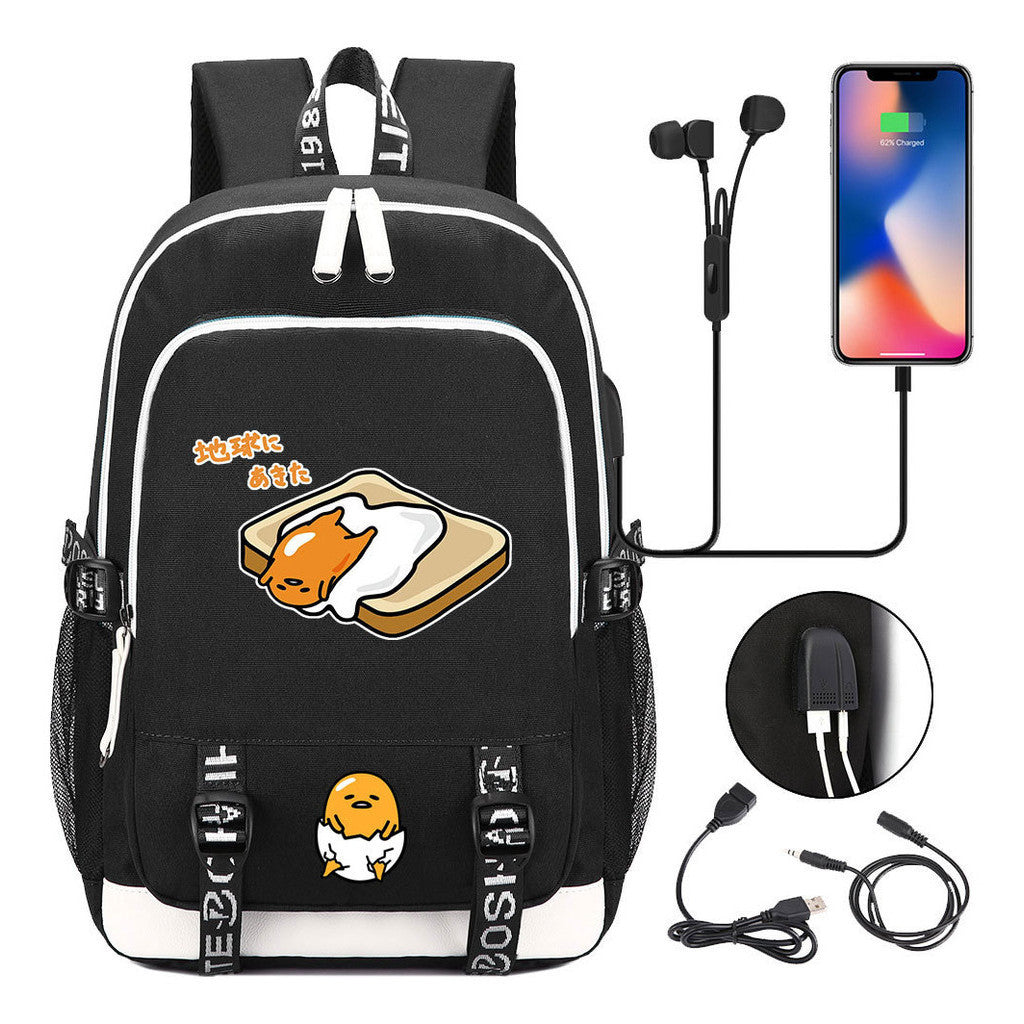 Comic Lazy Egg Youth Student Backpack Usb Men's And Women's Leisure Backpack