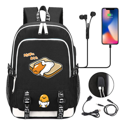 Comic Lazy Egg Youth Student Backpack Usb Men's And Women's Leisure Backpack