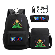 Cartoon Pirate King Usb Password Lock Youth Student Backpack Three Piece Set Backpack
