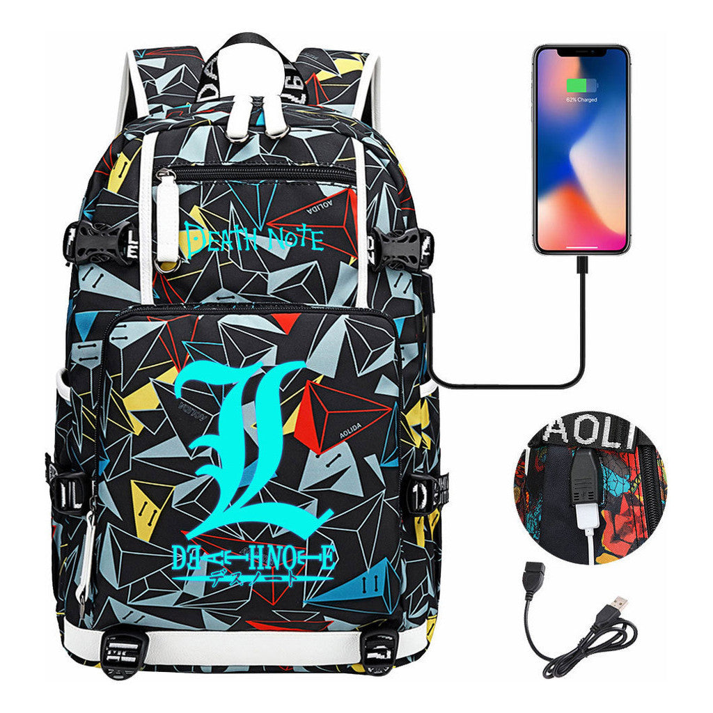 Blue Night Light Death Note Usb Youth Student School Bag Men's And Women's Leisure Travel Backpack