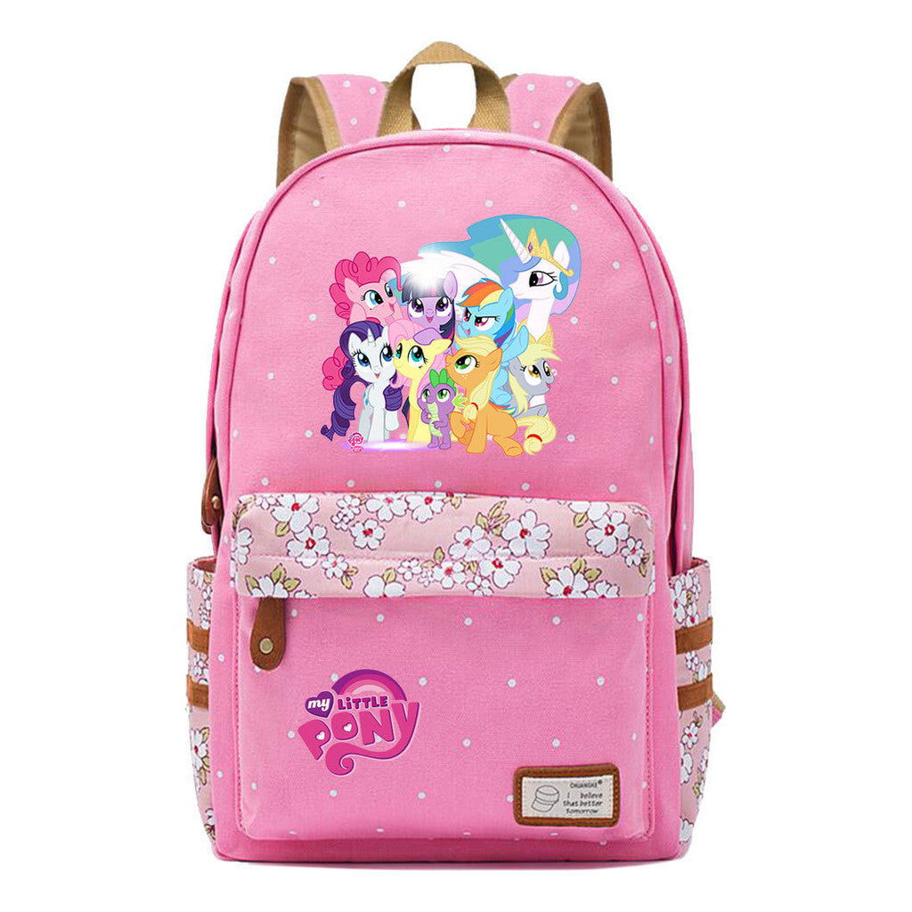 Pony Unicorn Youth Student School Bag Fragmented Canvas Girl Backpack