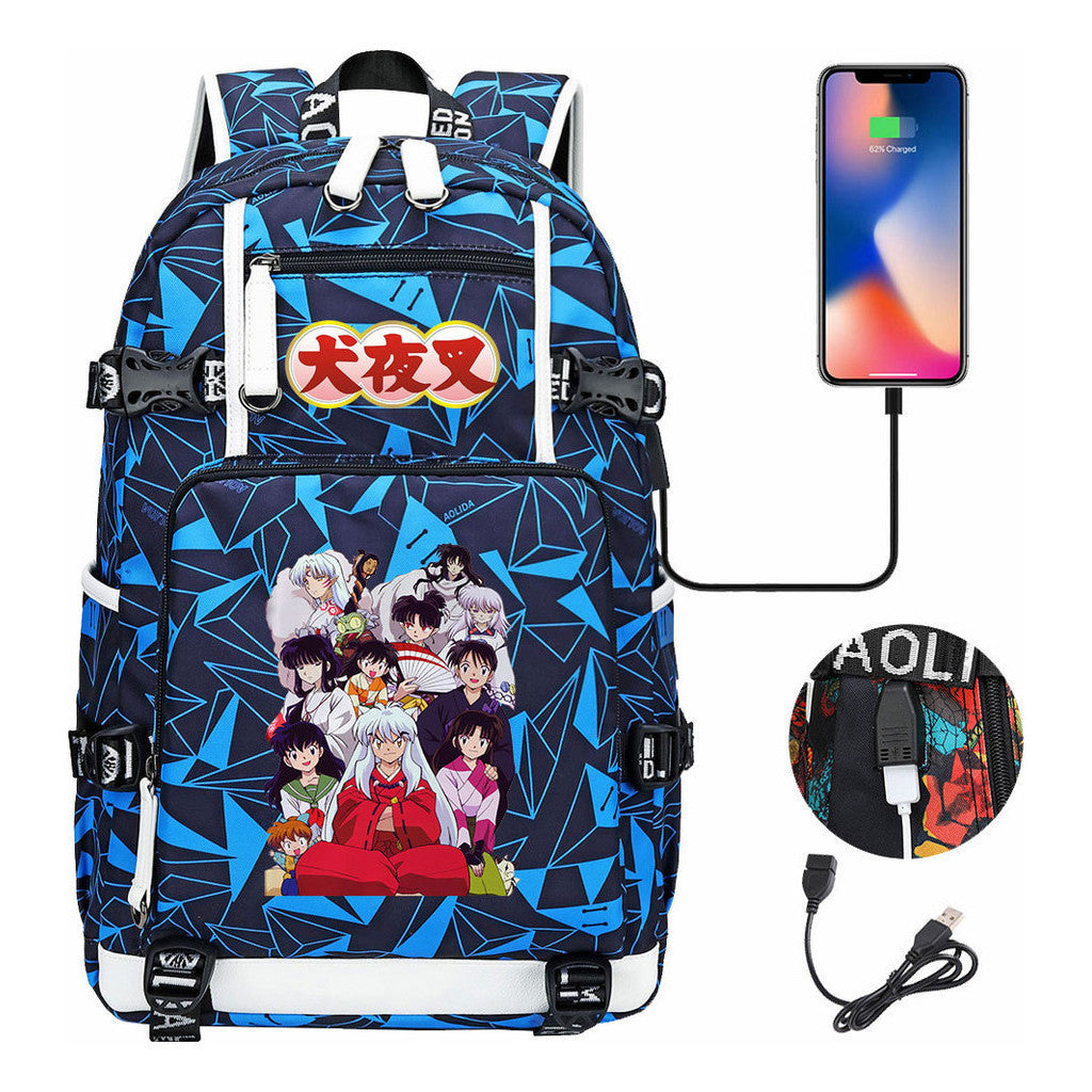 Anime Dog Yaksha Usb Earbuds Youth Student Backpack Travel Backpack