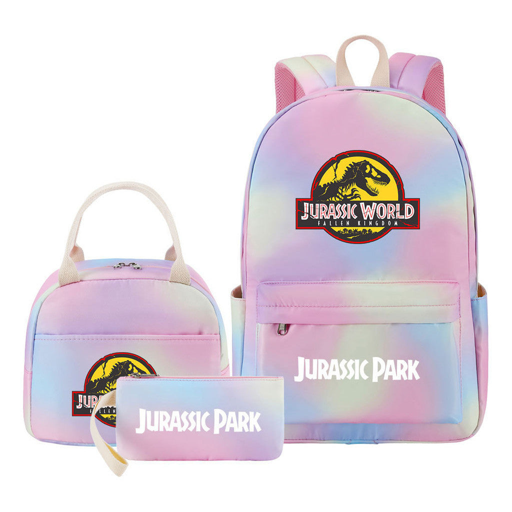 Jurassic Park Dinosaur Youth Student Girls School Bag Lunch Bag Three Piece Set Backpack Set