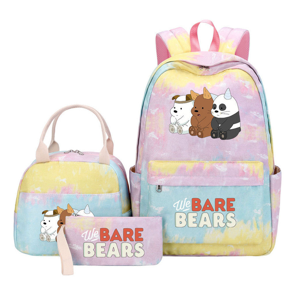 Cartoon Cute Three Bears Youth Student Girls School Bag Lunch Bag Three Piece Set Backpack Set