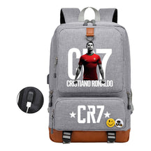 Football Star Cristiano Ronaldo Printed Usb Student Backpack For Leisure Travel Backpack