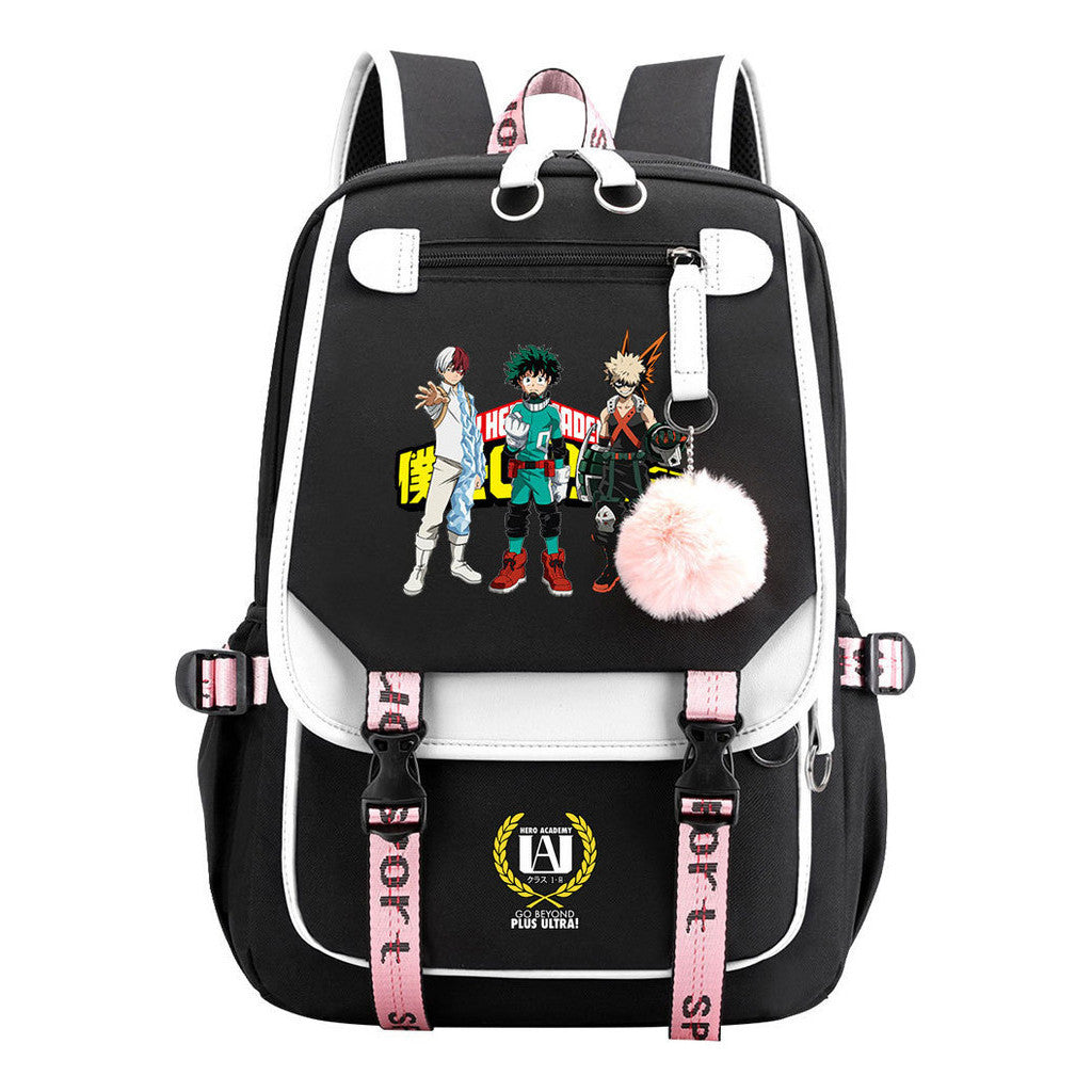 Comics My Heroes Academy Usb Student Backpack Casual Ribbon Flip Backpack