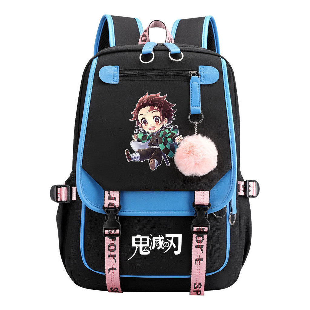 Comic Cartoon Fashion Usb Student Backpack Casual Woven Flap Backpack