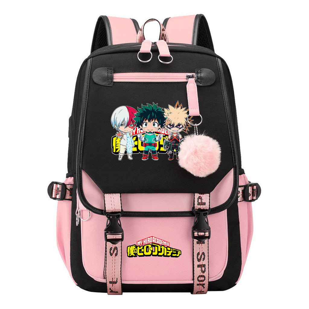 Comics My Heroes Academy Usb Youth Student Backpack Men's And Women's Leisure Ribbon Flip Backpack