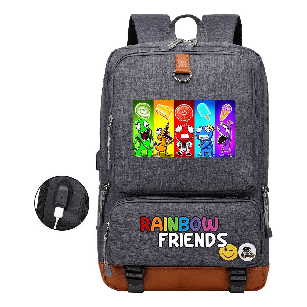 Rainbow Friend Usb Youth School Bag Leisure Travel Backpack