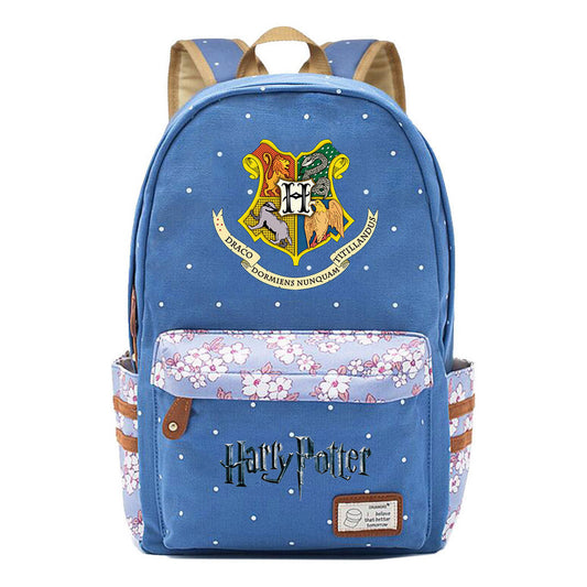 School Of Witchcraft And Wizardry Student Backpack With Floral Canvas Backpack