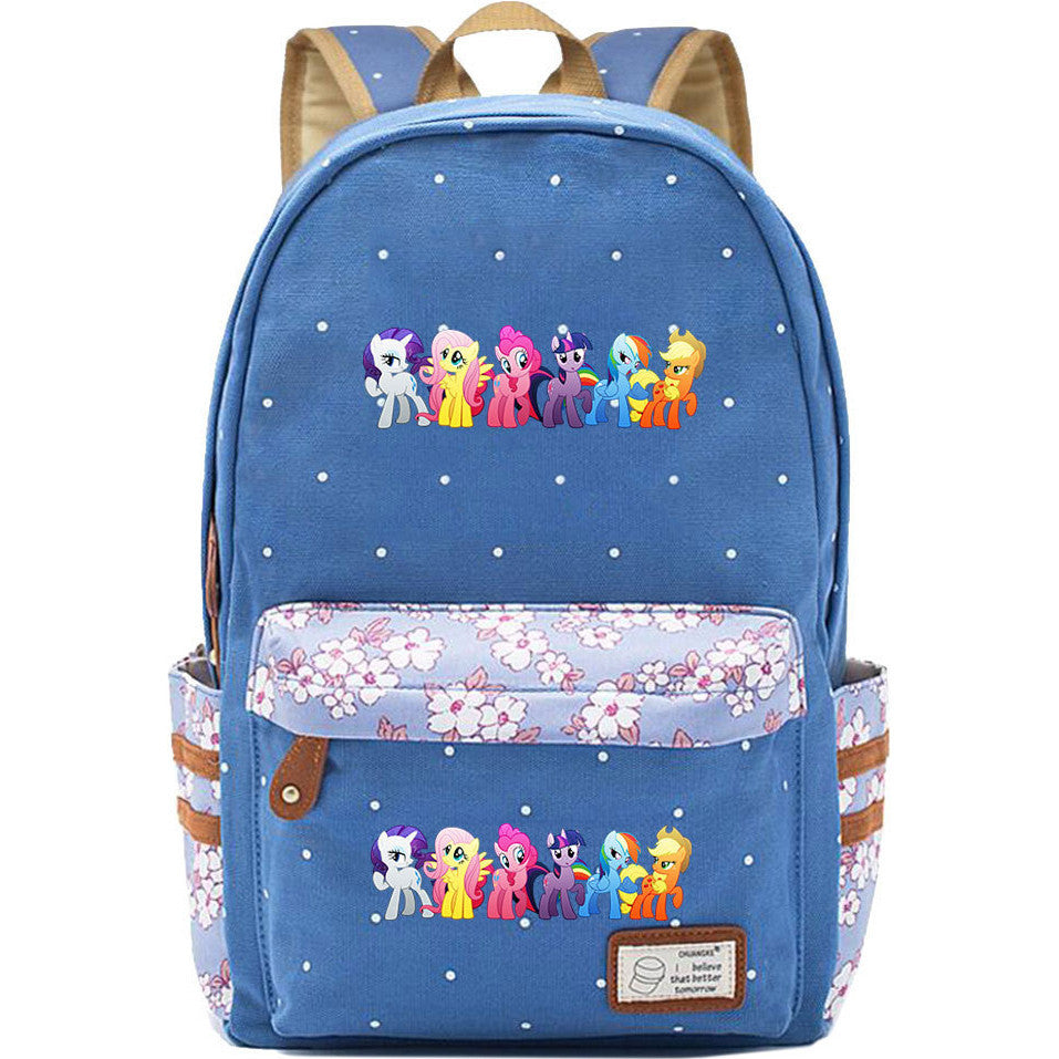 Pony Rainbow Unicorn Student School Bag Fragmented Canvas Girl Backpack