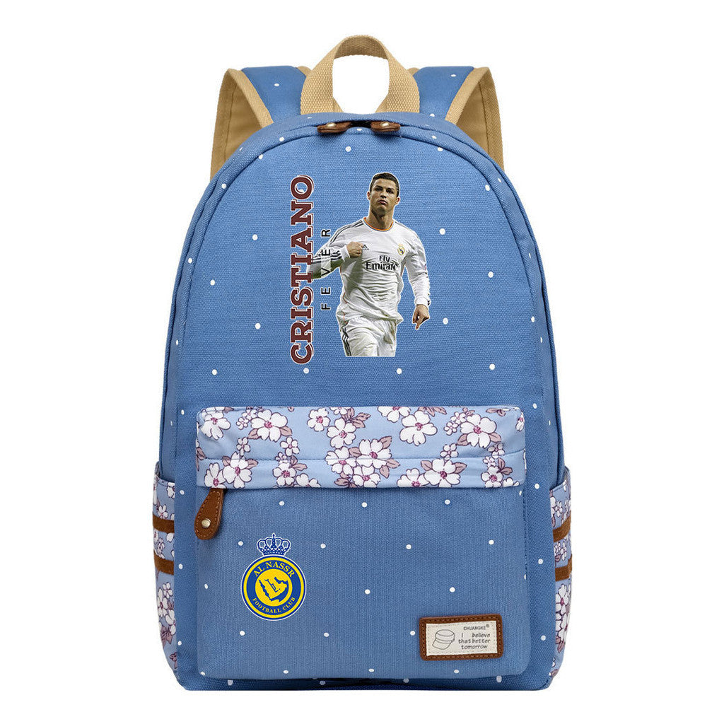 Football Star Cristiano Ronaldo Printed Youth Student Backpack With Floral Floral Design For Men And Women's Leisure Backpack