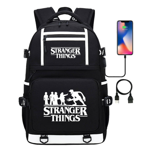 Strange Story Printed Usb Youth Student Backpack For Men And Women's Leisure Travel Backpack