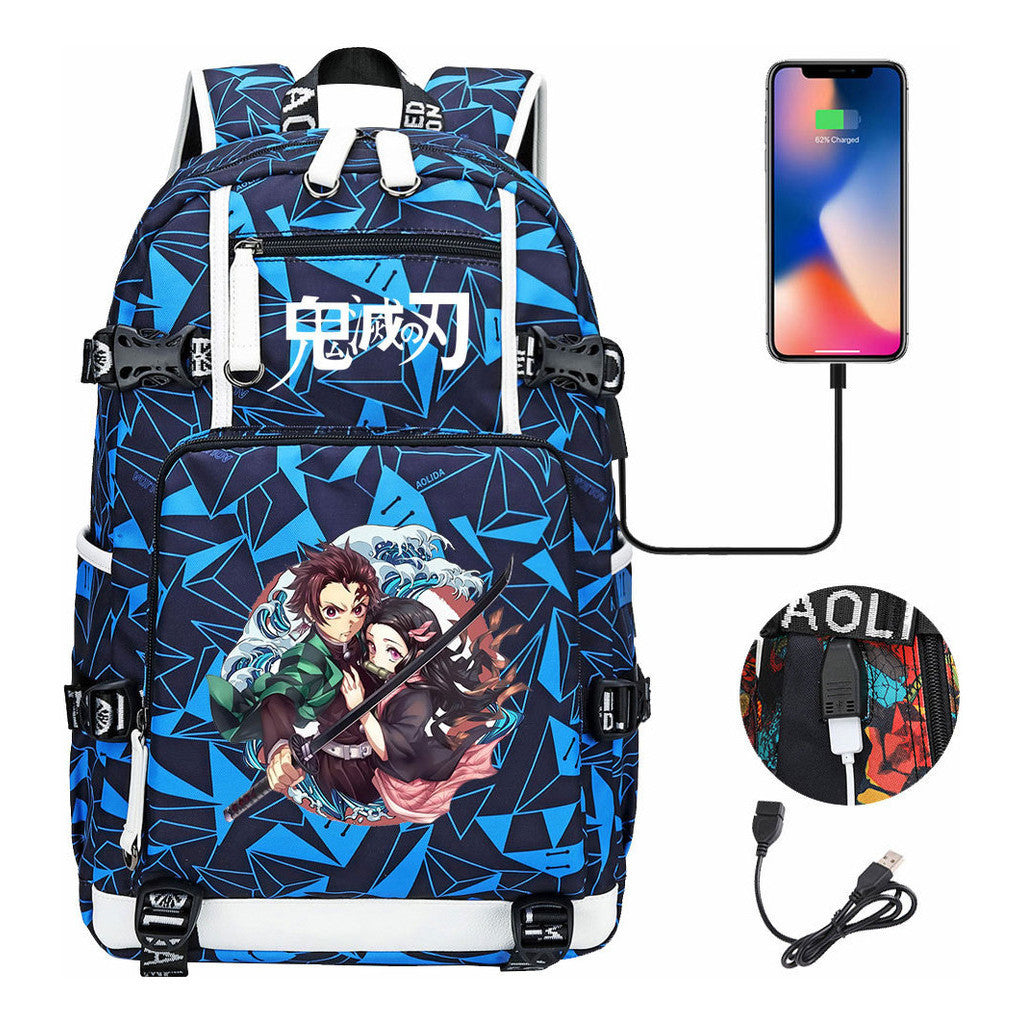 Cartoon Printed Usb Large Capacity Backpack For Men And Women's Leisure Travel Backpack