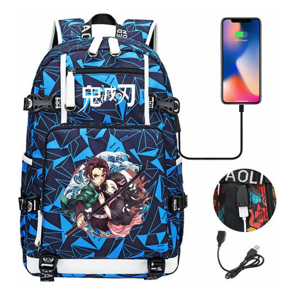 Cartoon Printed Usb Large Capacity Backpack For Men And Women's Leisure Travel Backpack