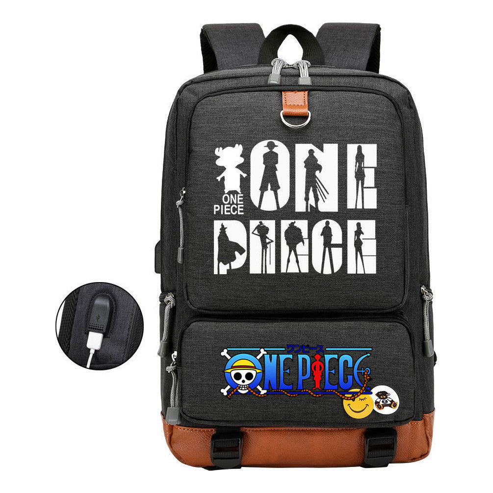 Cartoon Pirate King Printed Usb Student Backpack Leisure Travel Backpack