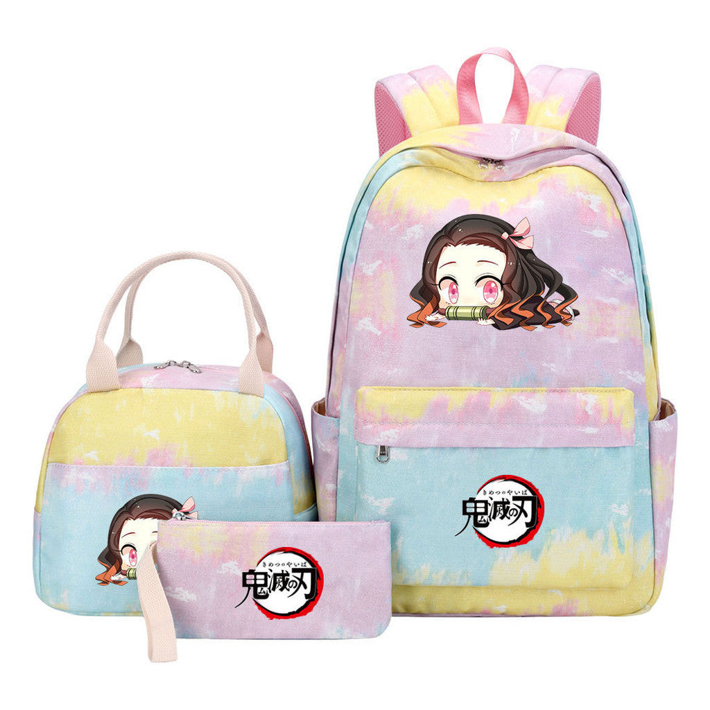 Cartoon Fashion Student Girls School Bag Lunch Bag Three Piece Set Backpack Set
