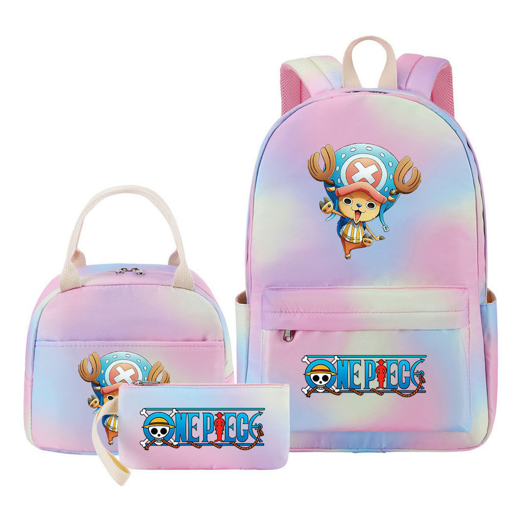 Cartoon Pirate King  Student Girl Backpack Lunch Bag Three Piece Set Backpack