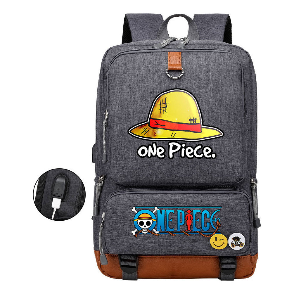 Cartoon One Piece Print Usb Youth Student Backpack For Leisure Travel Backpack