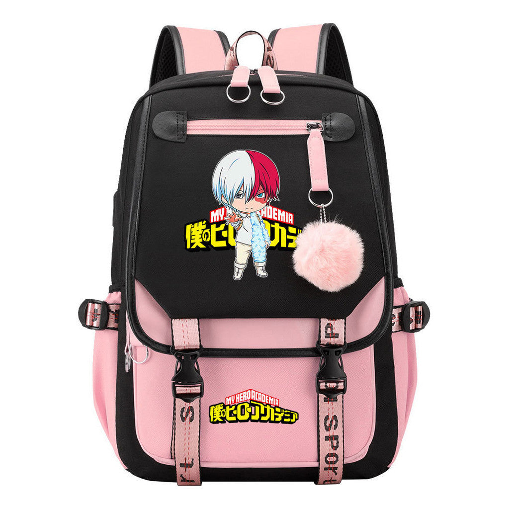 My Heroes Academy Usb Youth Student Backpack With Casual Woven Strap Flip Back Backpack