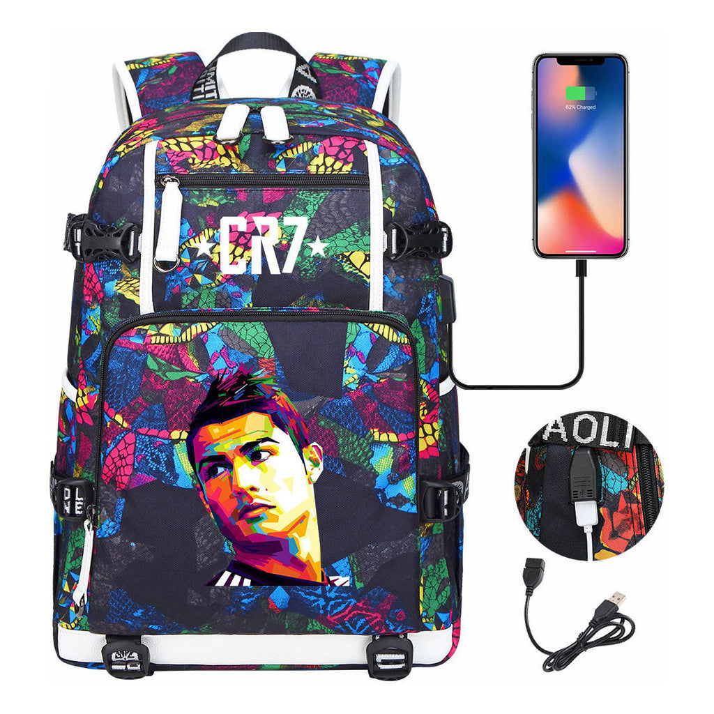 Football Star Cristiano Ronaldo Printed Youth Backpack, Backpack, Leisure Travel Backpack