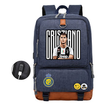 Football Star Cristiano Ronaldo Printed Usb Youth Student Backpack For Leisure Travel Backpack