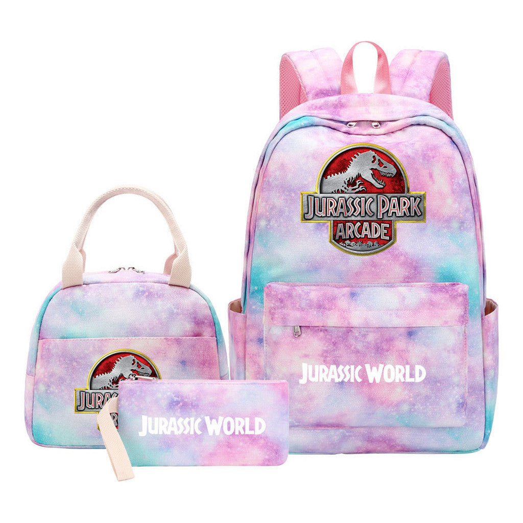 Jurassic Park Dinosaur Youth Student Girls School Bag Lunch Bag Three Piece Set Backpack Set