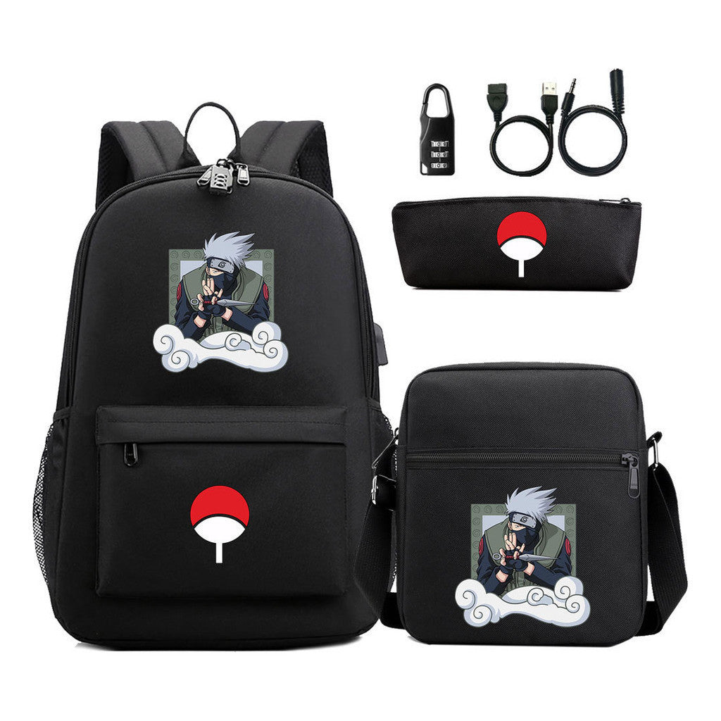 Naruto Usb Password Lock Student Backpack Three Piece Set Backpack Set