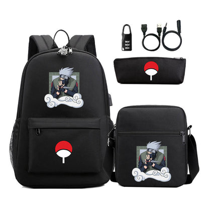 Naruto Usb Password Lock Student Backpack Three Piece Set Backpack Set