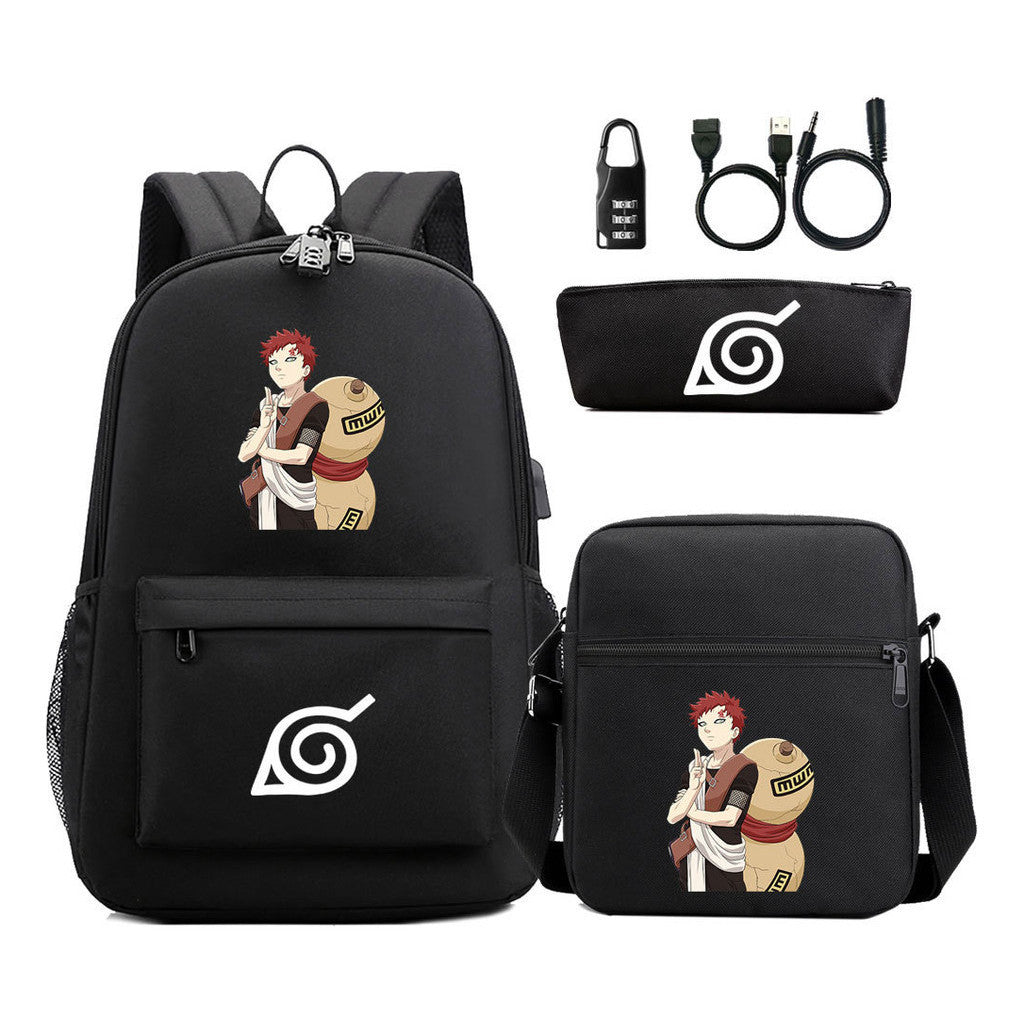 Naruto Usb Password Lock Youth Student Backpack Three Piece Set For Men And Women Backpack Set