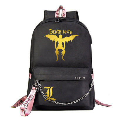 Golden Death Note Usb Youth Student Backpack For Boys And Girls Leisure Travel Backpack