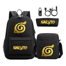Golden Naruto Usb Password Lock Teenage Student School Bag Three Piece Backpack Set