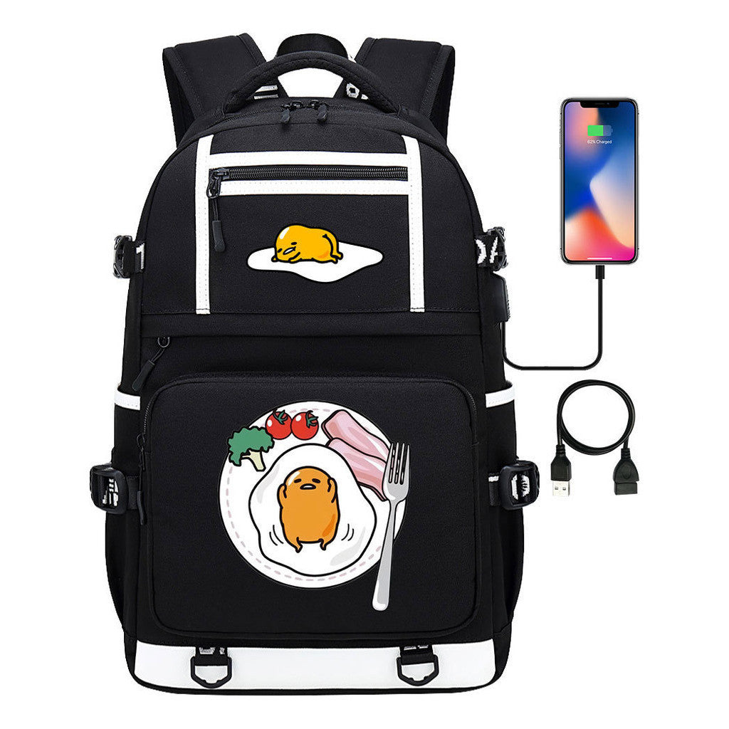 Cartoon Comics Lazy Egg Usb Youth Student Backpack Boys And Girls Backpack Leisure Travel Bag