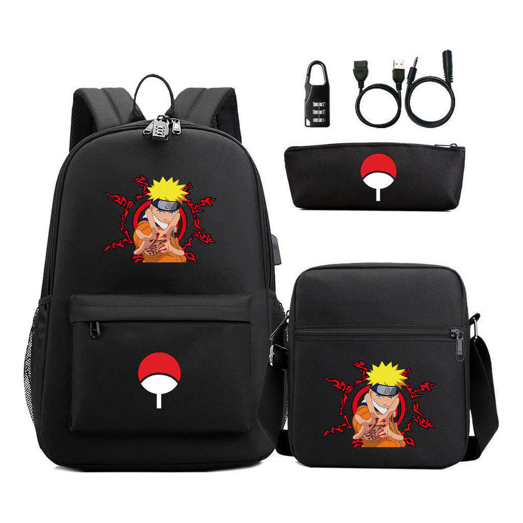 Naruto Usb Password Lock Youth Student Backpack Three Piece Set Backpack Set