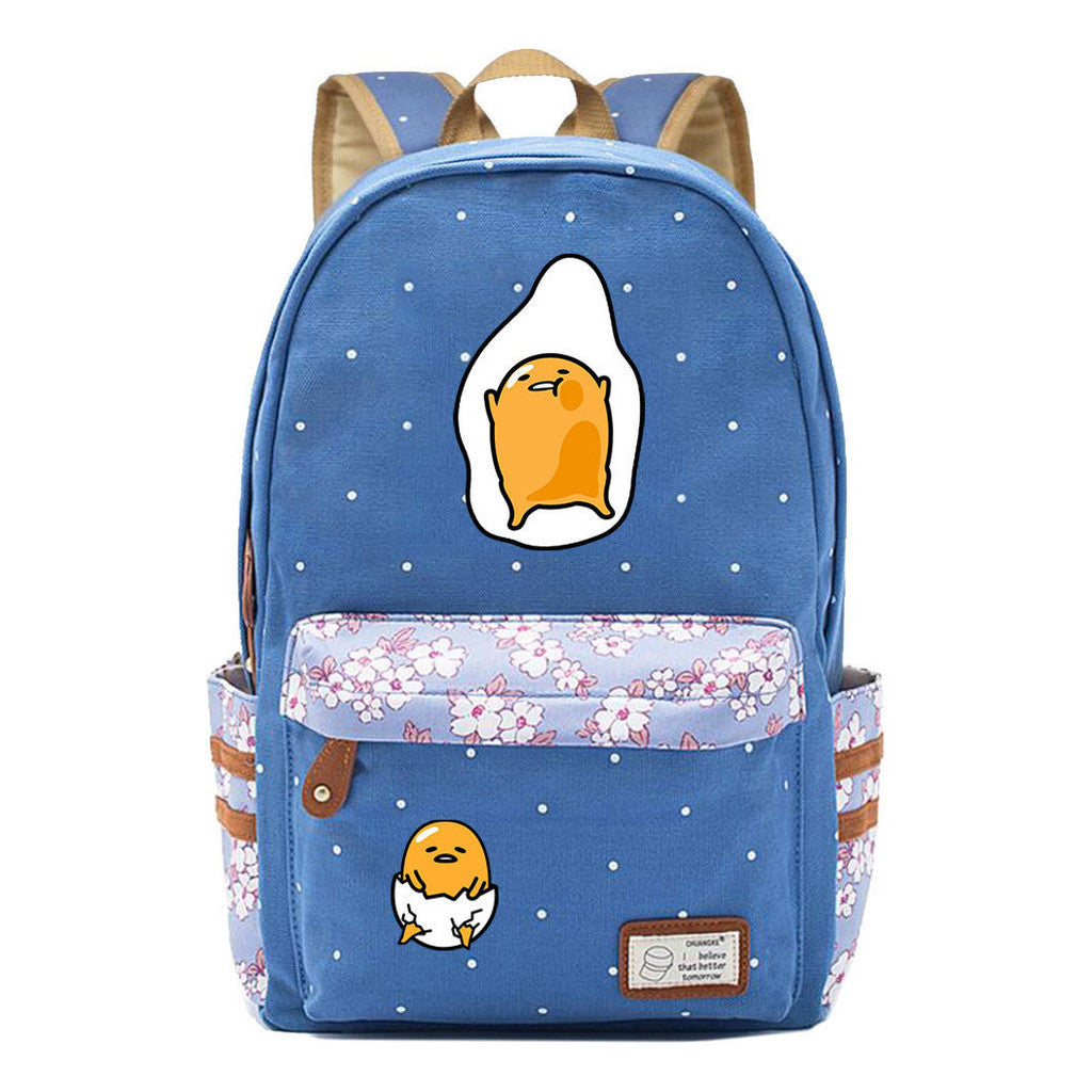 Cartoon Lazy Egg Printed Youth Student School Bag Fragmented Flower Boys And Girls Backpack