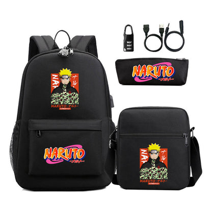 Naruto Usb Password Lock Youth Student Backpack Three Piece Set Backpack Set