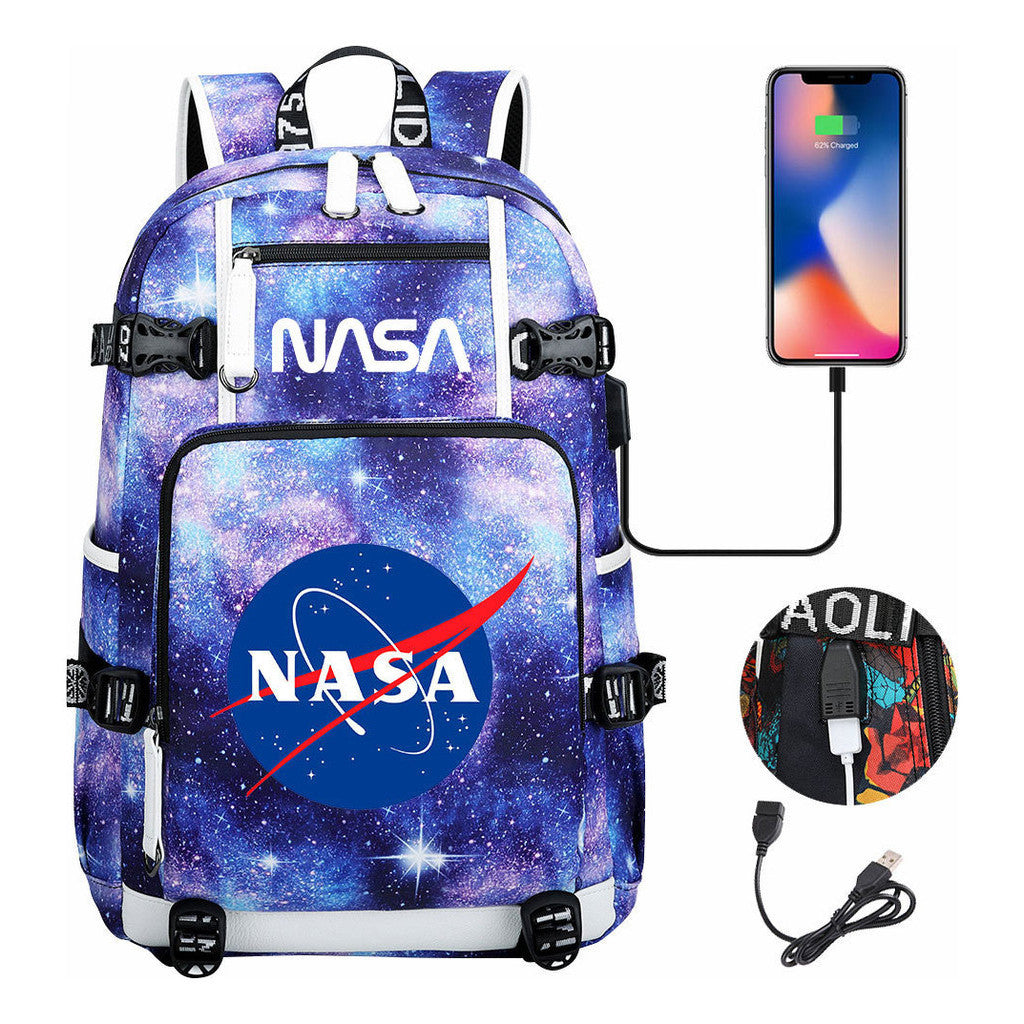 Nasa Fashion Printed Usb Student Backpack For Leisure Travel Backpack