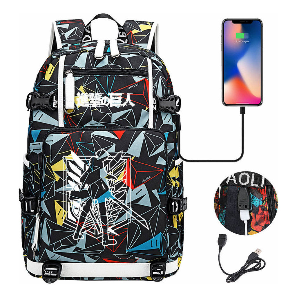 The Giant Of Manga Attack Usb Youth Student Backpack For Men And Women's Leisure Travel Backpack