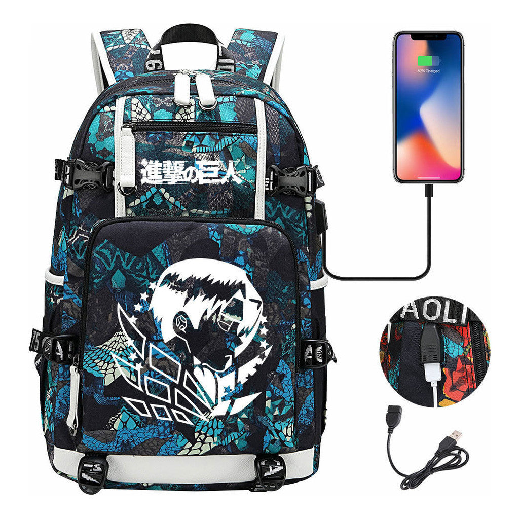 The Giant Of Manga Attack Usb Youth Student Backpack For Men And Women's Leisure Travel Backpack