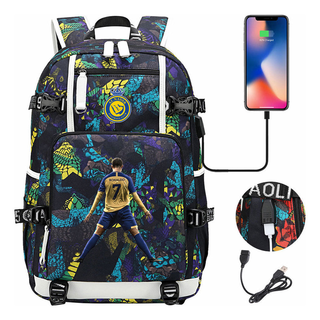Football Star Cristiano Ronaldo Printed Youth Student Backpack Leisure Travel Backpack