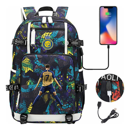 Football Star Cristiano Ronaldo Printed Youth Student Backpack Leisure Travel Backpack
