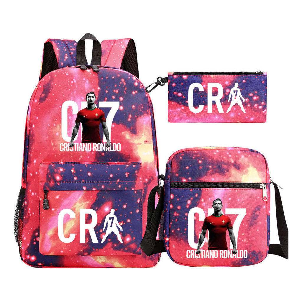 Football Star Cristiano Ronaldo Printed Youth Student Backpack 3pcs/Set Backpacks