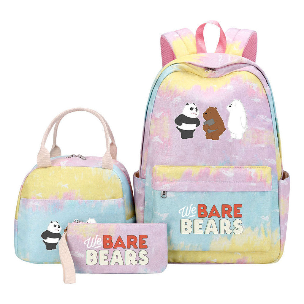 Cartoon Cute Three Bears Youth Student Girls School Bag Lunch Bag Three Piece Set Backpack Set